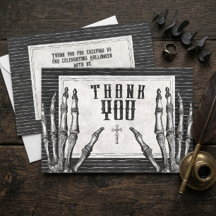 Vintage Gothic Skeleton Halloween Thank You Card