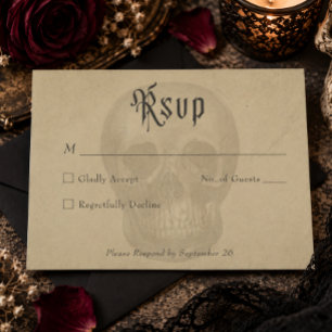 Vintage Gothic Skeleton Halloween Wedding RSVP Card