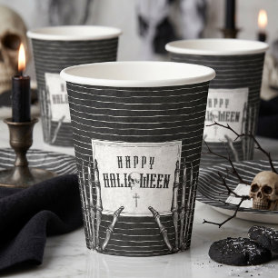 Vintage Gothic Skeleton Happy Halloween Paper Cups