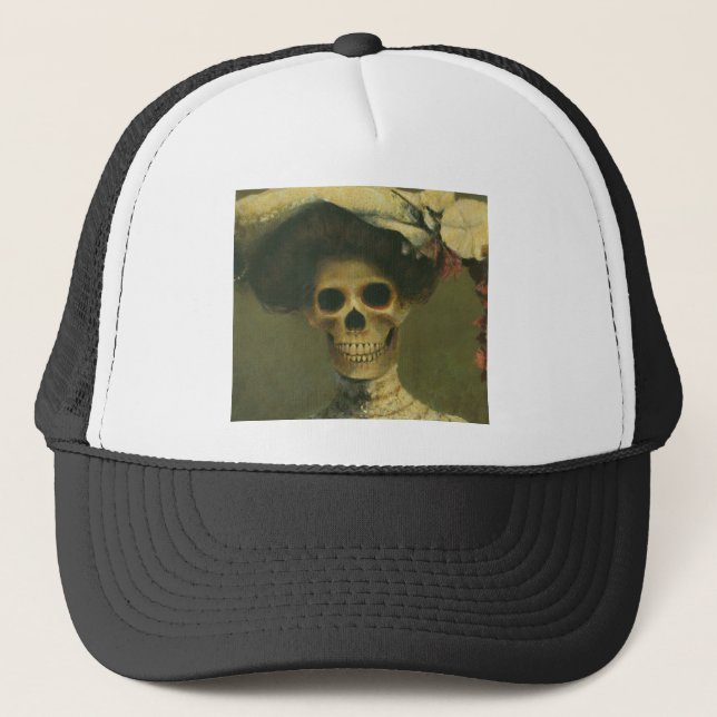 Vintage Gothic Skeleton Lady Trucker Hat (Front)