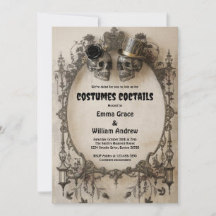 Vintage Gothic Skull Halloween Party Invitation 