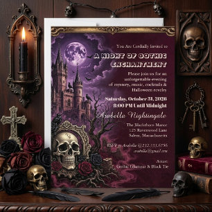 Vintage Gothic Skull Haunted Manor Full Moon Night Invitation