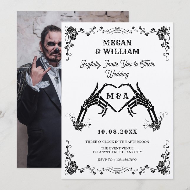 Vintage Gothic skull heart wedding  Invitation (Front/Back)