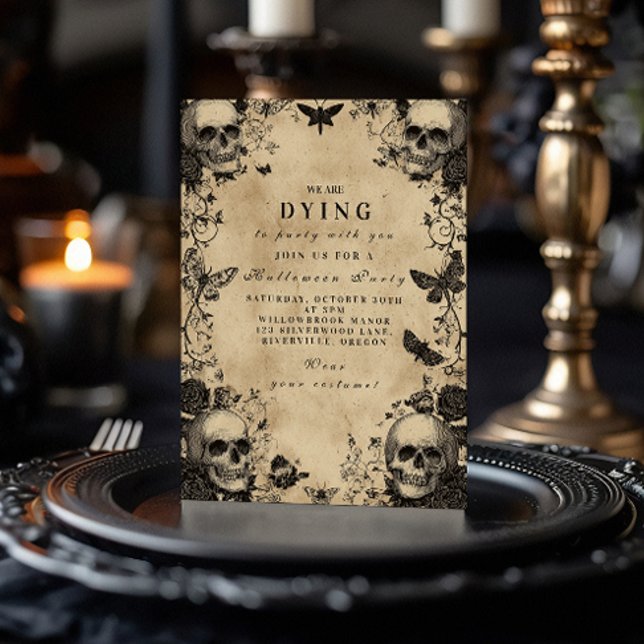 Vintage Gothic Skull Moth Halloween Celebration Invitation (Creator Uploaded)
