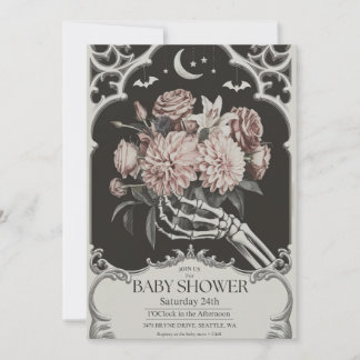 Vintage Gothic Skull Spooky Halloween Baby Shower Invitation