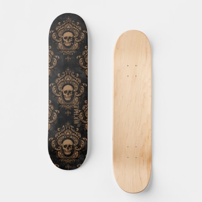 Vintage Gothic Skulls Personalised Skateboard (Front)