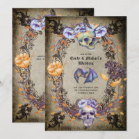 Vintage Gothic Skulls Purple Orange Flowers Goth
