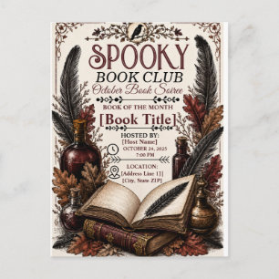 Vintage Gothic Spooky Book Club Halloween Invitation Postcard