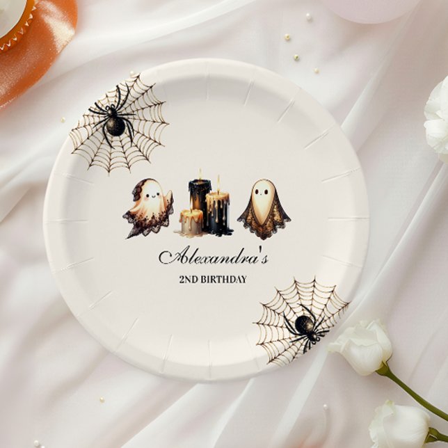 Vintage Gothic Spooky Halloween 2nd Birthday Paper Plate (Creator Uploaded)