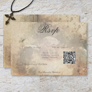 Vintage Gothic Stone Angel Wedding QR Code RSVP Card