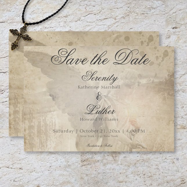 Vintage Gothic Stone Angel Wedding Save The Date (Vintage Gothic Stone Angel Wedding Save The Date Card)