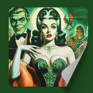 Vintage Gothic Vampire Woman Square Sticker