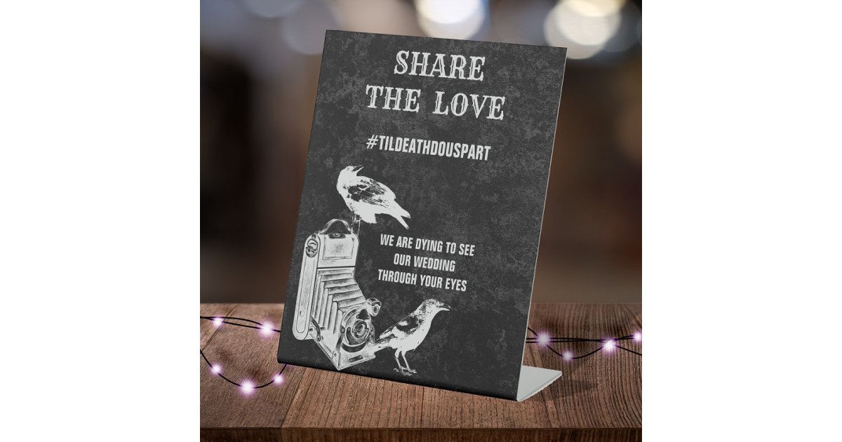Vintage Gothic Wedding Hashtag Share the Love Pedestal Sign | Zazzle