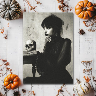 Vintage Gothic Witch Woman with Skull Postcard