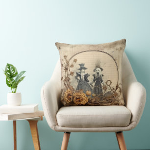 Vintage Gothic Witches Autumn Parchment Cushion