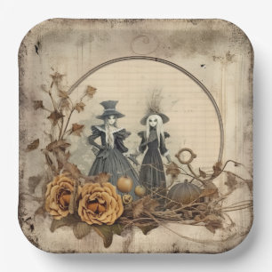 Vintage Gothic Witches Autumn Parchment Paper Plate