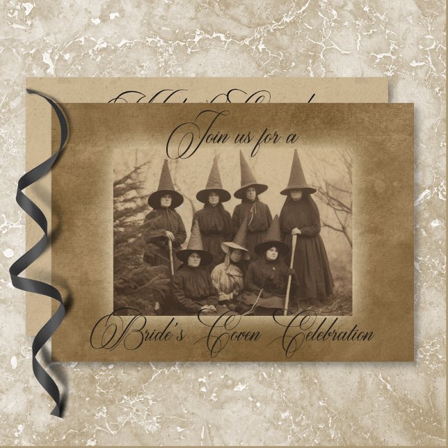Vintage Gothic Witches Halloween Bridal Shower Invitation (Vintage Gothic Witches Novelty Bridal Shower Invitation)