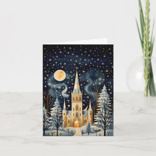 Vintage Gouache Styled Winter Church Blank Note Card