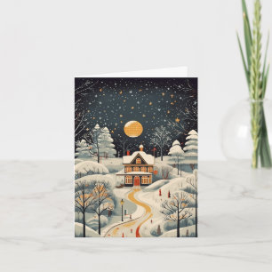 Vintage Gouache Styled Winter Home Blank Note Card