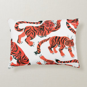 Vintage Gouache Tigers Seamless Pattern Decorative Cushion