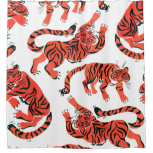 Vintage Gouache Tigers Seamless Pattern Shower Curtain