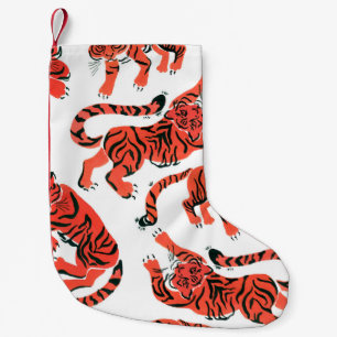 Vintage Gouache Tigers Seamless Pattern Small Christmas Stocking