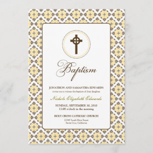 Vintage Grace Baptism 5x7 Invitation (brown/lemon)