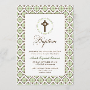 Vintage Grace Baptism 5x7 Invitation (brown/sage)