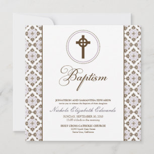 Vintage Grace Baptism Invitation (chocolate/lilac)