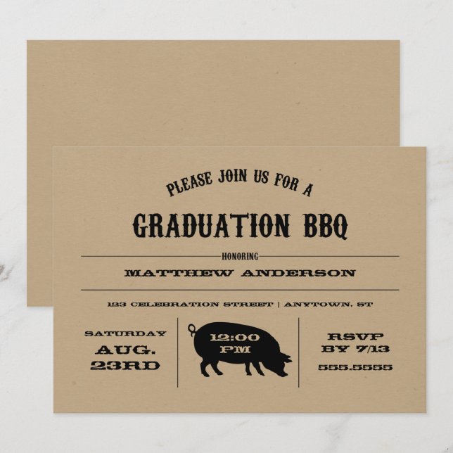 Vintage Graduation BBQ Invitation (Front/Back)