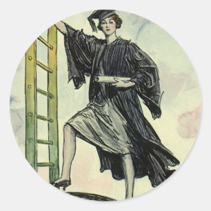 Vintage Graduation, Climbing the Corporate Ladder Classic Round Sticker