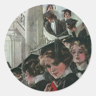 Vintage Graduation, Commencement Ceremony Classic Round Sticker