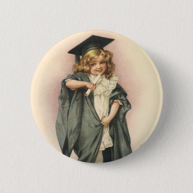 Vintage Graduation, Girl Wearing a Cap and Gown 6 Cm Round Badge (Front)