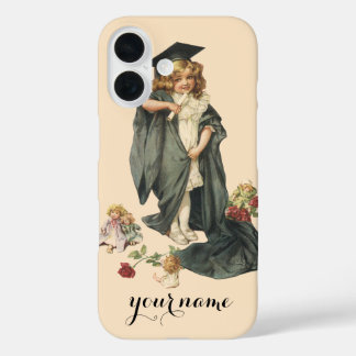 Vintage Graduation, Girl Wearing a Cap and Gown iPhone 16 Case