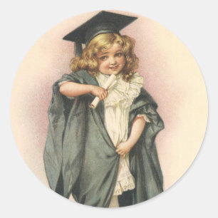 Vintage Graduation, Girl Wearing a Cap and Gown Classic Round Sticker