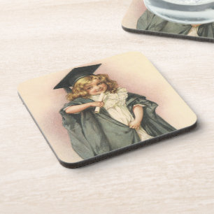Vintage Graduation, Girl Wearing a Cap and Gown Coaster