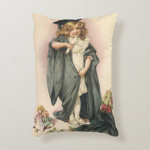Vintage Graduation, Girl Wearing a Cap and Gown Decorative Cushion