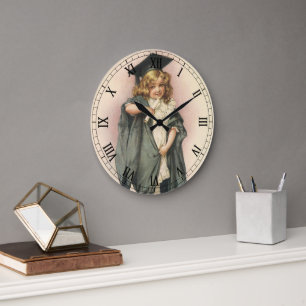 Vintage Graduation, Girl Wearing a Cap and Gown Large Clock