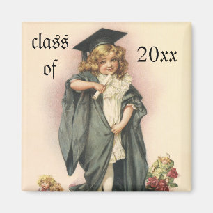 Vintage Graduation, Girl Wearing a Cap and Gown Magnet