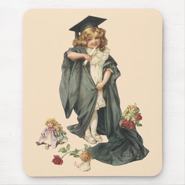 Vintage Graduation, Girl Wearing a Cap and Gown Mouse Mat (Front)