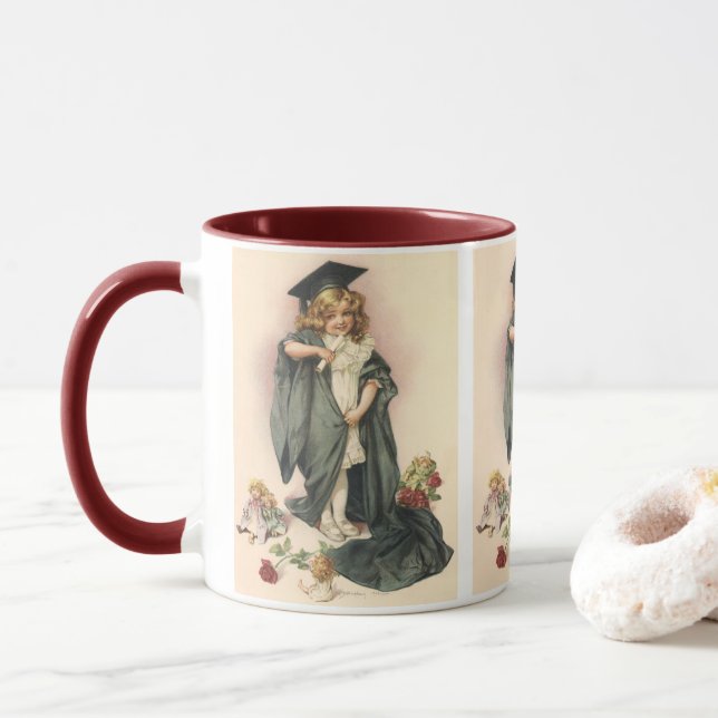 Vintage Graduation, Girl Wearing a Cap and Gown Mug (With Donut)