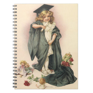 Vintage Graduation, Girl Wearing a Cap and Gown Notebook