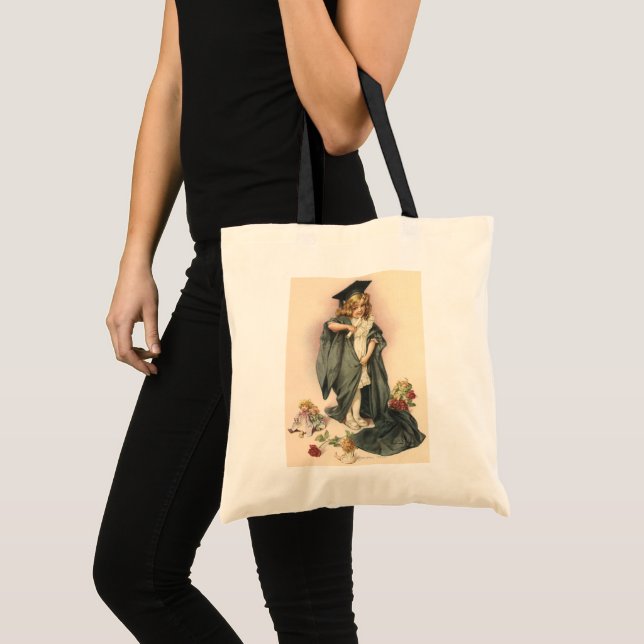 Vintage Graduation, Girl Wearing a Cap and Gown Tote Bag (Front (Product))