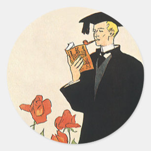 Vintage Graduation, Graduate Reading a Book Classic Round Sticker
