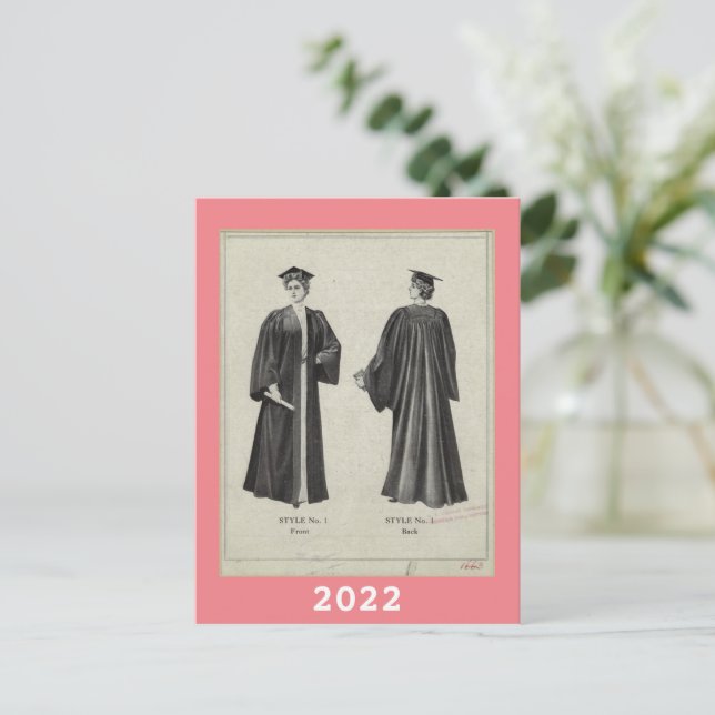 Vintage Graduation Woman Cap + Gown 2022 Pink Postcard (Standing Front)