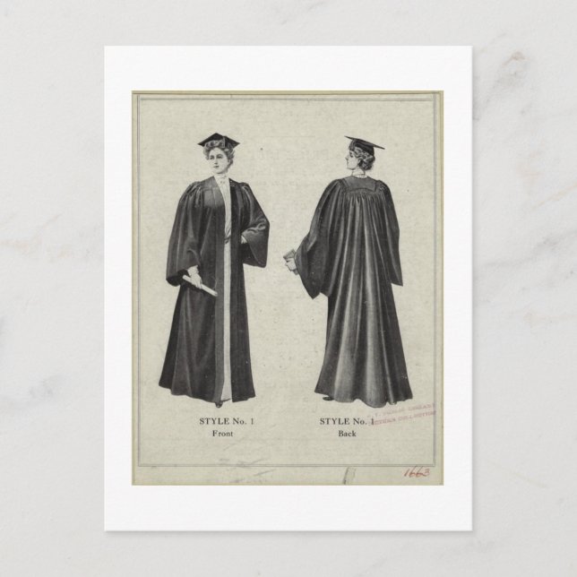 Vintage Graduation Woman Cap + Gown Black Postcard (Front)