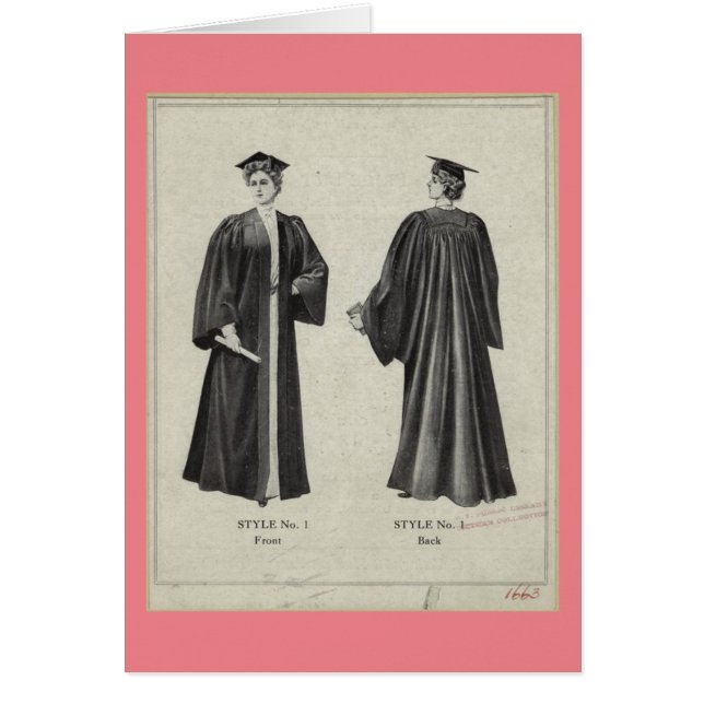 Vintage Graduation Woman Cap + Gown Pink Card (Front)
