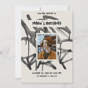 Vintage graffiti photo birthday invitation