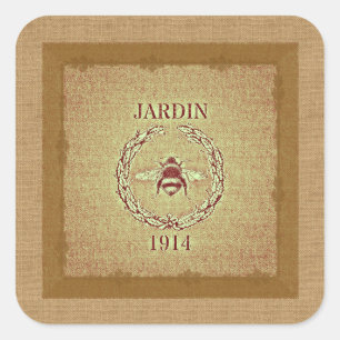 Vintage Grain Sack Burlap Look Bee Decorative Square Sticker
