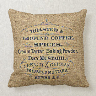 Vintage Grain Sack Style Grocery Store Sign Burlap Cushion